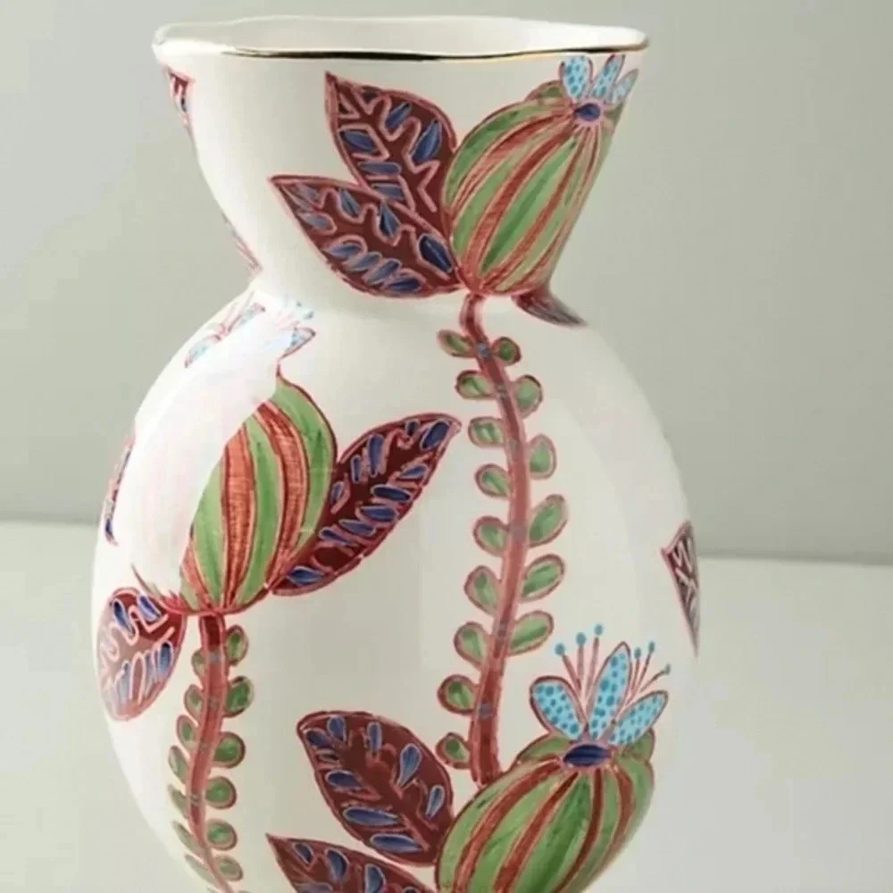 Brand New  In Box Anthropologie Handpainted   Elza Floral Vase